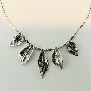 2/$20, 925 Sterling Silver Boho Style Five Leaf Necklace 16"